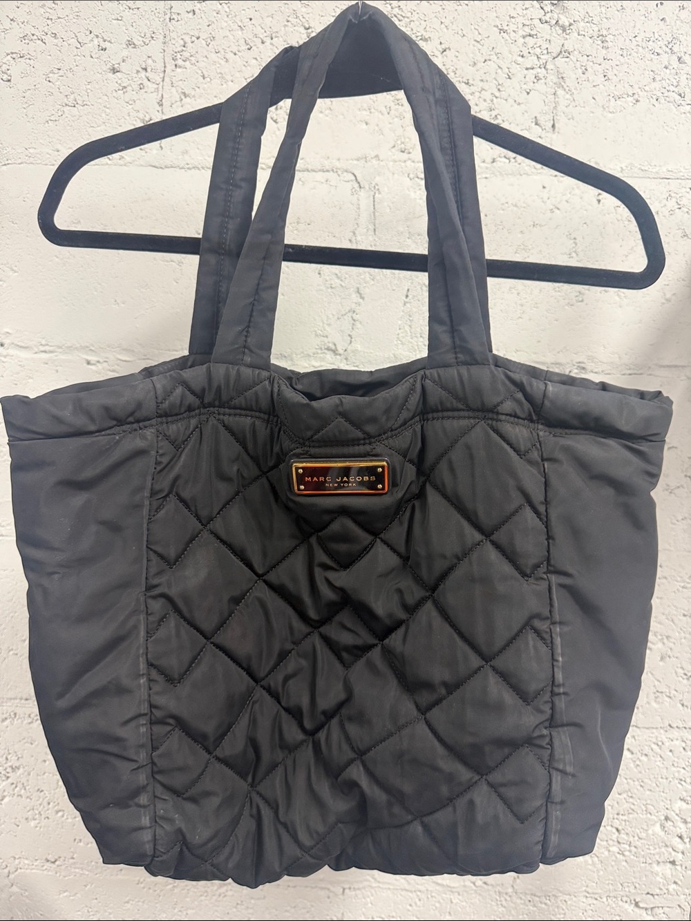 Marc Jacobs Quilted Puffer Black Tote with Plaque LIKE NEW Travel Duffle